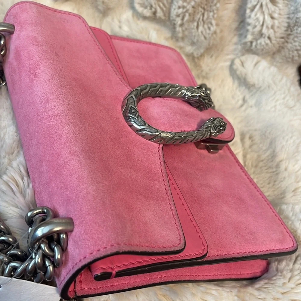 LIKE NEW GUCCI DIONYSUS SMALL SUEDE PINK SHOULDER CROSS BODY SNAKE HEAD CLOSURE - Picture 10 of 16